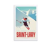 YQCQCS Poster vintage France Saint-Lary-Soulan de voyage skieur sur toile Art Poster Décoration murale Affiches décoratives