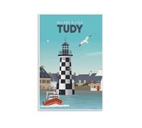 YQCQCS Tudy Island Bretagne Lighthouse Poster vintage sur toile pour décoration murale