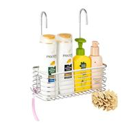 YQh Étagère de douche à suspendre, étagère de salle de bain, support de shampooing, le crochet arrière peut être tourné et peut être accroché au robinet ou à la barre transversale, acier inoxydable