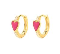 YQHWLKJ Boucles d'oreilles créoles en argent sterling 925 avec une jolie boucle d'oreille en forme de coeur en émail de couleur néon - or-rose rouge, comme indiqué