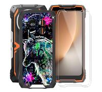 YQINHHME Coque pour Blackview Rock 2 (6.67") avec 2 X Protecteur D'écran en Verre Trempé, Ultra Fin Anti-Rayures Cover Noir Souple Silicone Housse Etui pour Blackview Rock 2 - Bête Doodle