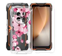 YQINHHME Coque pour Blackview Rock 2 (6.67") avec Verre Trempé Protecteur D'écran, Transparent Antichoc et Anti-Rayures Case Souple Silicone TPU Housse Etui pour Blackview Rock 2 - Fleur de pêche