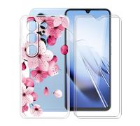 YQINHHME Coque pour Blackview Wave 10 (6.88 ") avec 2 X Verre Trempé Protecteur D'écran, Transparent Antichoc Case TPU Bumper Souple Silicone Housse Etui pour Blackview Wave 10 - Fleur de pêche