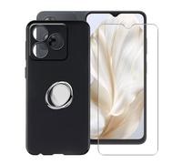 YQINHHME Coque pour Blackview Wave 8C (6.56") avec Verre Trempé + Rotation 360 Degrés Anneau Support, Ultra-Mince Noir Antichoc Silicone Souple TPU Housse Etui pour Blackview Wave 8C