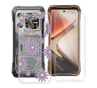 YQINHHME Coque pour Blackview Xplore 1 (6.78 ") avec 2 X Verre Trempé Protecteur D'écran, Transparent Antichoc Case TPU Bumper Souple Silicone Housse Etui pour Blackview Xplore 1 - Fleur Mauve