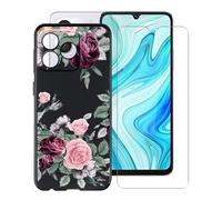 YQINHHME Coque pour Cubot A40 (6.88 Pouces) + Verre trempé Protection Décran, Ultra Fin Antichoc Noir Housse Etui Souple Silicone TPU Bumper Case pour Cubot A40 - Rose Rouge