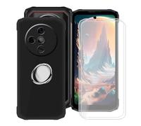YQINHHME Coque pour Doogee Fire 6 Power (6.56") avec 2 X Verre Trempé + Rotation 360 Degrés Anneau Support, Ultra-Mince Noir Antichoc Silicone Souple TPU Housse Etui pour Doogee Fire 6 Power