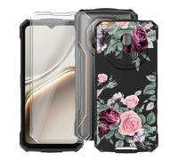 YQINHHME Coque pour Doogee Fire 7 (6.60") avec 2 X Protecteur D'écran en Verre Trempé, Ultra Fin Anti-Rayures Cover Noir Souple Silicone Housse Etui pour Doogee Fire 7 - Rose Rouge