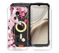 YQINHHME Coque pour Doogee Fire 7 Pro (6.56 ") avec 2 X Verre Trempé Protecteur D'écran, Transparent Antichoc Case TPU Bumper Souple Silicone Housse Etui pour Doogee Fire 7 Pro - Fleur de pêche