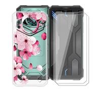 YQINHHME Coque pour Doogee S200X VIP (6.72 ") avec 2 X Verre Trempé Protecteur D'écran, Transparent Antichoc Case TPU Bumper Souple Silicone Housse Etui pour Doogee S200X VIP - Fleur de pêche
