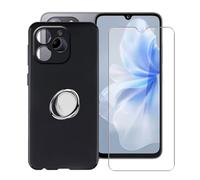 YQINHHME Coque pour Fossibot S2 (6.72") avec Verre Trempé + Rotation 360 Degrés Anneau Support, Ultra-Mince Noir Antichoc Silicone Souple TPU Housse Etui pour Fossibot S2