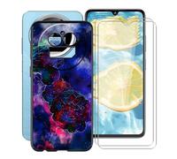 YQINHHME Coque pour IIIF150 Action A5 Pro (6.88") avec 2 X Protecteur D'écran en Verre Trempé, Ultra Fin Anti-rayures Cover Noir Souple Silicone Housse Etui pour IIIF150 Action A5 Pro - Nuage de roses