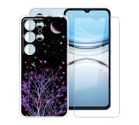 YQINHHME Coque pour Oukitel C2 (6.52") avec Verre Trempé Protecteur D'écran, Transparent Antichoc et Anti-Rayures Case Souple Silicone TPU Housse Etui pour Oukitel C2 - Nuit Tranquille