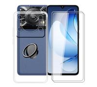 YQINHHME Coque pour Oukitel C60 Pro (6.88") avec 2 X Verre Trempé + Rotation 360 Degrés Anneau Support, Ultra-Mince Transparent Antichoc Silicone Souple TPU Housse Etui pour Oukitel C60 Pro