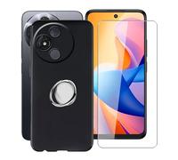 YQINHHME Coque pour TCL 60R 5G (6.70") avec Verre Trempé + Rotation 360 Degrés Anneau Support, Ultra-Mince Noir Antichoc Silicone Souple TPU Housse Etui pour TCL 60R 5G