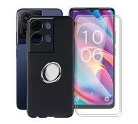 YQINHHME Coque pour TCL K33 5G (6.75") avec 2 X Verre Trempé + Rotation 360 Degrés Anneau Support, Ultra-Mince Noir Antichoc Silicone Souple TPU Housse Etui pour TCL K33 5G