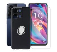 YQINHHME Coque pour TCL K33 5G (6.75") avec Verre Trempé + Rotation 360 Degrés Anneau Support, Ultra-Mince Noir Antichoc Silicone Souple TPU Housse Etui pour TCL K33 5G