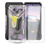 YQINHHME Coque pour Ulefone Armor 34 (6.95 ") avec 2 X Verre Trempé Protecteur D'écran, Transparent Antichoc Case TPU Bumper Souple Silicone Housse Etui pour Ulefone Armor 34 - Fleur Mauve