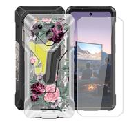 YQINHHME Coque pour Ulefone Armor 34 (6.95") avec Verre Trempé Protecteur D'écran, Transparent Antichoc et Anti-Rayures Case Souple Silicone TPU Housse Etui pour Ulefone Armor 34 - Rose Rouge