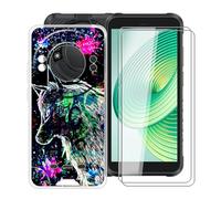 YQINHHME Coque pour Ulefone RugKing (5.99 ") avec 2 X Verre Trempé Protecteur D'écran, Transparent Antichoc Case TPU Bumper Souple Silicone Housse Etui pour Ulefone RugKing - Bête de Graffiti