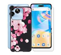 YQINHHME Coque pour Umidigi G6 5G (6.57 Pouces) + Verre trempé Protection Décran, Ultra Fin Antichoc Noir Housse Etui Souple Silicone TPU Bumper Case pour Umidigi G6 5G - Fleur de pêcher