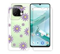 YQINHHME Coque pour Umidigi G9T (6.75") avec Verre Trempé Protecteur D'écran, Transparent Antichoc et Anti-Rayures Case Souple Silicone TPU Housse Etui pour Umidigi G9T - Fleur Mauve