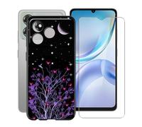 YQINHHME Coque pour ZTE Blade A36 (6.75 Pouces) + Verre trempé Protection Décran, Ultra Fin Antichoc Noir Housse Etui Souple Silicone TPU Bumper Case pour ZTE Blade A36 - Ciel étoilé Violet