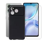 YQINHHME Coque pour ZTE Blade A36 (6.75 Pouces) + Verre trempé Protection Décran, Ultra Fin Antichoc Noir Housse Etui Souple Silicone TPU Bumper Case pour ZTE Blade A36 - Noir