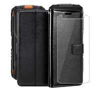 YQINHHME Support Coque pour Doogee Fire 3 Pro (5.50") + Verre Trempé Protection D'écran, La Fonction Porte-Monnaie PU Cuir Flip Case avec Souple Silicone Doublure Housse Etui - Black