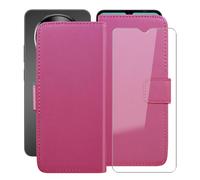 YQINHHME Support Coque pour OSCAL Tiger 8 5G (6.88") + Verre Trempé Protection D'écran, La Fonction Porte-Monnaie PU Cuir Flip Case avec Souple Silicone Doublure Housse Etui - Rosered