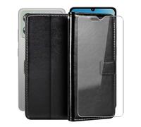 YQINHHME Support Coque pour ZTE Blade A36 (6.75") + Verre Trempé Protection D'écran, La Fonction Porte-Monnaie PU Cuir Flip Case avec Souple Silicone Doublure Housse Etui - Black