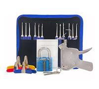 YQLEISHI 27 Piece Lock Picking Set with Zipper Bag, Lock Pick Gun and 6 Piece Padlock Shim,Transparent Training Locks,Extractor Tool for Beginner and Locksmith Training(Blue)