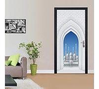 YQLKD Poster De Porte 3D Palais Blanc Grande Mosquée De La Mecque DIY Porte Autocollant Décoration De La Maison Stickers Muraux
