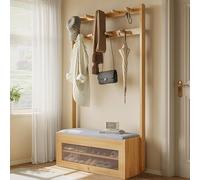 YQMHEZ Garment Racks, Sitting Wooden Hanging Rack, Standing Coat, Bedroom Multifunctional Floor Coat Racks, Simple Chinese Storage Hanging Bag Rack(Natural,60cm/23.6in)