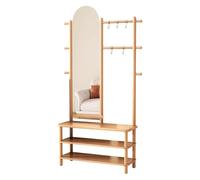 YQMHEZ Portant À Vêtements en Bois, Portant avec Miroir Pleine Longueur, Porte-Manteaux Multifonctionnel et Banc for Se Changer, Portants for Suspendre Les Vêtements dans L'entrée(Natural,80cm/32in)