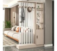 YQMHEZ Room Divider with Shelves, Wall Room Divider Bookshelf, Freestanding Wood Privacy Screen with Storage Cabinet, Coat Rack, Privacy Screens for Home Office(Brown+White,120cm/47.2in)