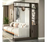 YQMHEZ Room Divider with Shelves, Wall Room Divider Bookshelf, Freestanding Wood Privacy Screen with Storage Cabinet, Coat Rack, Privacy Screens for Home Office(Natural+White,140cm/55.1in)