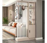 YQMHEZ Room Divider with Shelves, Wall Room Divider Bookshelf, Freestanding Wood Privacy Screen with Storage Cabinet, Coat Rack, Privacy Screens for Home Office(Brown+White,100cm/39.4in)