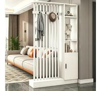 YQMHEZ Room Divider with Shelves, Wall Room Divider Bookshelf, Freestanding Wood Privacy Screen with Storage Cabinet, Coat Rack, Privacy Screens for Home Office(White+White,120cm/47.2in)