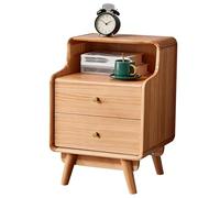 YQMHEZ Table de Chevet en Bois Massif, Table Chevet avec 2 Tiroirs Table de Nuit Étagère Ouverte et Poignée en Métal avec Trou de Câble, for Chambre À Coucher Salon(Natural Wood Color,15.7in(40cm))