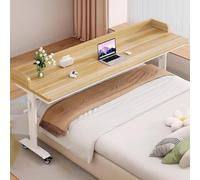 YQMHEZ Table de lit avec roulettes réglable en Hauteur, Bureau avec déflecteur for Ordinateur Portable, Table médicale roulante géante for Cadre de lit Double/Queen/King Size(Wood+White,39.3x19.6'')