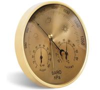 YQNISCU Baromètre 3 en 1, manomètre barométrique de 5,2 Pouces, baromètre météo mécanique avec Trou de Suspension, thermomètre et hygromètre à échelle Claire for intérieur et extérieur, doré(Gold)