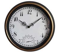 YQNISCU Horloges d'extérieur étanches, Horloge Murale intérieure et extérieure de 12 Pouces sans tic-tac avec thermomètre for terrasse, Piscine, Jardin, Porche, Salle de Bain, Outils de Jardin