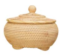 YQNISCU Panier tissé avec Couvercle en rotin, 9x4 Pouces, Rond, Stockage Naturel, paniers Polyvalents pastoraux for thé en Vrac, collations, pâtisserie, Fruits