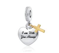 YQSLIN Breloque religieuse en forme de croix chrétienne avec cœur pour bracelets à breloques pour femme, Cristal, Base