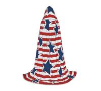 YQTGBCED Cape à capuche avec imprimé drapeau à rayures et étoiles rouges et blanches pour Halloween, style Renaissance, parfaite pour les jeux de rôle et les fêtes