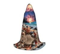 YQTGBCED Cape à capuche imprimée étoile de mer et corail sur la plage pour Halloween, style Renaissance, parfaite pour les jeux de rôle et les fêtes