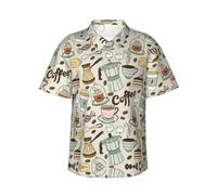 YQTGBCED Chemise de plage tropicale à imprimé café et bonbons sucrés, chemise d'été décontractée boutonnée, pour les vacances et les activités de plein air, Noir , L
