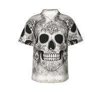YQTGBCED Chemise de plage tropicale à imprimé crâne mexicain, chemise d'été décontractée boutonnée, pour les vacances et les activités de plein air, Noir , XL