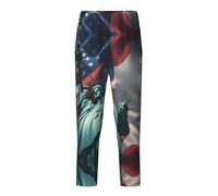 YQTGBCED Pantalon de pyjama confortable en coton imprimé drapeau Statue de la Liberté, pour une variété d'occasions et peut être porté toute l'année, Noir , L(14-16)